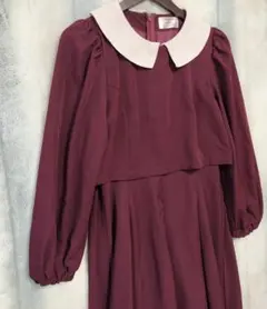 青木美沙子×サンリオ×しまむら 白丸襟 長袖ワンピース ボルドー M ロリータ