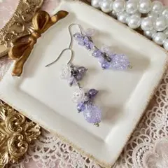 ☆❤️ アジサイ 紫陽花 猫 ピアス イヤリング ハンドメイド 260607 