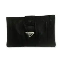 【レア！コンパクト薄型タイプ】PRADA プラダ 二つ折り財布 札.小銭入れ 黒のサムネイル
