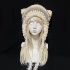 イヤーマフ付き 猫耳ニット帽 ハンドメイド 編み物