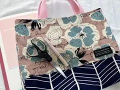 辞書 辞典 お道具袋 25×35 ミニレッスンバッグ　花　ピンク　ネイビー　北欧