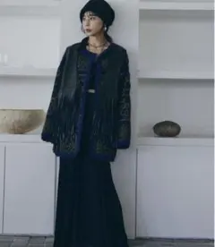 Ameri RUG PATTERN KNIT JACKET ネイビー - メルカリ