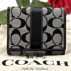 ✨極美品✨ COACH コーチ 二つ折り財布 Wホックレザー シグネチャー 高級
