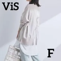 VIS バックリボンレイヤードニットチュニック ベージュ F ゆったり