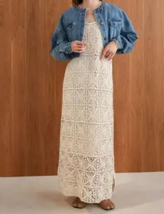 ぽんちゃん様】Bab クロシェロングワンピース ノースリーブ ベージュ