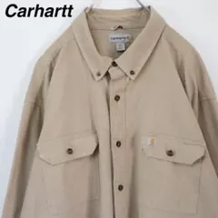 【3XLサイズ】カーハート BDシャツ ワンポイント Wポケット ベージュ 無地