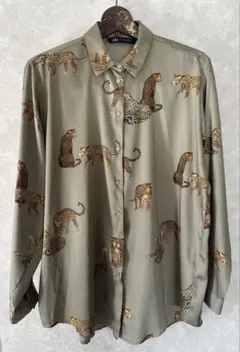 ZARA ヒョウ柄 チーター柄　長袖シャツ オリーブグリーン