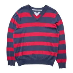 USA 古着 トミーヒルフィガー コットン Vネック ボーダー セーター
