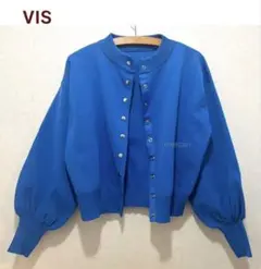 VIS ビス　多釦ニットカーディガン ボリューム袖　ブルー