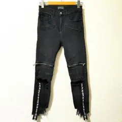 レア完売商品■ZARA✦ダメージ加工ストレッチジップデニムパンツ