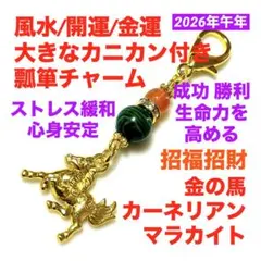 風水 開運 金運 瓢箪 チャーム 金の馬 ＋ カーネリアン ＋ マラカイト