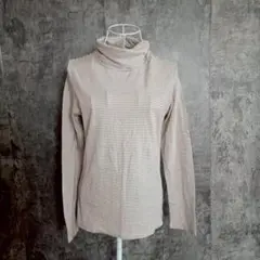 ✨UNIQLO✨ユニクロ♡タートルネックカットソー♡ボーダー♡白/茶(XL)