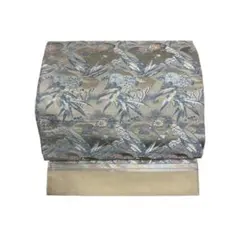 アンティーク 丸帯 全通柄 本と笹 薄茶〜カーキ 和装 リメイク インテリアに