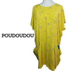 POUDOUDOU 総柄 ボートネックチュニックワンピース半袖ワンピースイエロー