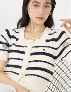 【POLO コラボ】ブークレヤーンハーフスリーブコンパクトニットカーディガン♡
