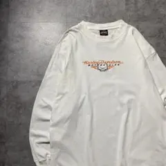 00s ハーレーダビッドソン　スカル　センター刺繍ロゴ　白　Tシャツ　ロンTのサムネイル