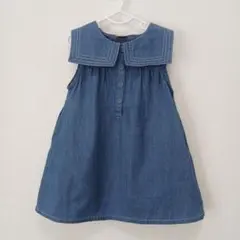 プティマイン　セーラーカラー　デニム ノースリーブワンピース　80