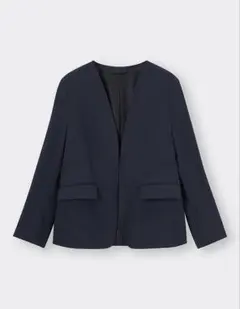 GU ウォッシャブルノーカラージャケット ネイビー