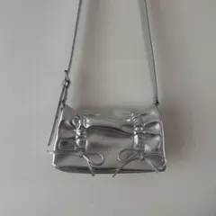 シルバー ギャザー リボン ショルダーバッグ