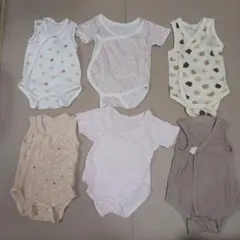 ノースリーブ、半袖　ロンパース肌着　6枚セット　ベビー肌着　まとめ売り