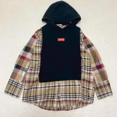ユニークガーメント◆ドッキングシャツ/フーディー チェック柄 長袖 裏起毛