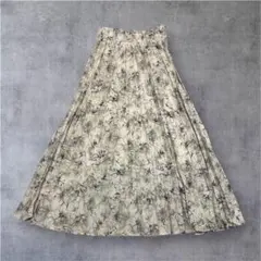 ロングプリーツスカート ウエストゴム 裏地付 レディース 花柄 ホワイト系 M