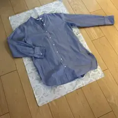 ユニクロコットン長袖シャツ　スタンドカラー　ネイビーストライプ　S