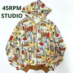 45RPM STUDIO パーカー　長袖　総柄　ロゴ　90s 80s