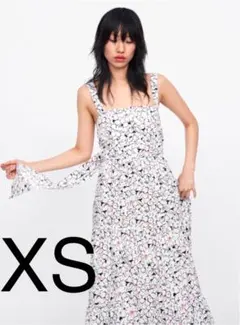 値下げ！！ZARA XS フラワープリントリボンワンピース