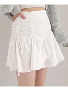 Heather イレヘムフリルミニスカート ホワイト