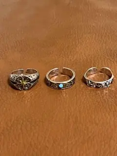 3個シルバー925メキシカンジュエリーゴールドスターターコイズスタッズ装飾リング