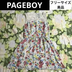 美品　PAGEBOY ワンピース　フリーサイズ　ホワイト×花柄