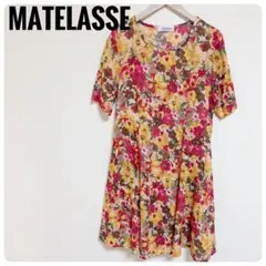 美シルエット✨総柄 フレア ワンピース M〜L 花柄 半袖 チュニック 夏