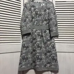 AUSTIN REED 花柄グレー系ワンピース 七分袖