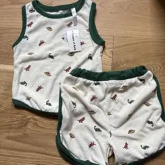 恐竜　セットアップ　タンクトップ　クリーム　パイル　100