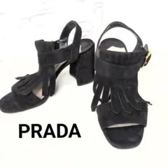 PRADA スエード ストラップ サンダル ブラック 22-22.5cm - メルカリ