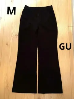 GU 黒 フレアパンツ　裾スリット　 ゴムウエスト