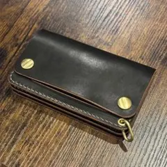 栃木レザー　ミドル　トラッカーウォレット　茶芯ブラック　3層