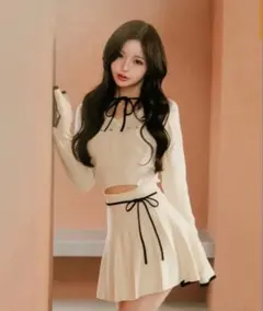 darich ダーリッチ ウエストオープンリボンデザインニットミニワンピース