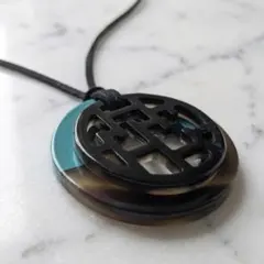 BN211　水牛　バッファローホーン 2連サークルネックレス ターコイズブルー
