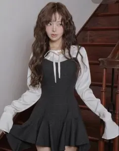 darich レイヤードランダムヘムチェックミニワンピース　FL グレー