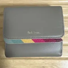 【美品】ポールスミス 二つ折り財布 グレー 本革 マルチストライプ