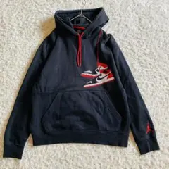 【美品】NIKE × JORDAN　プルオーバーパーカー　バッシュ　刺繍　黒　L