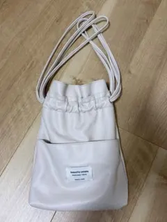 beautiful people 巾着型ショルダーバッグ ホワイト