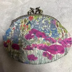 花柄がま口財布 ウサギ金具付き