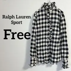 Ralph Lauren Sport チェック柄シャツ フリル 白黒【F】立ち襟