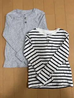 長袖カットソー 2枚セット グレー/ストライプ