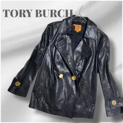 TORY BURCH ブラックレザージャケット　金ボタン　ダブル
