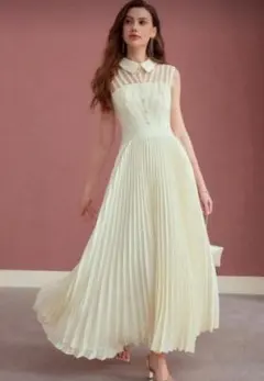 送料無料 未使用 結婚式 プリーツ ドレス ゆったり M 9号 (WA1232)