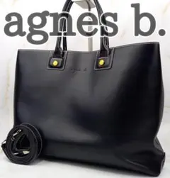 アニエスベー トートバッグ ショルダーバッグ 2way レザー A4可 ブラック